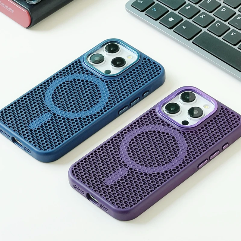 适用苹果16promax手机壳iphone15简约防摔蜂窝网孔散热维网保护套