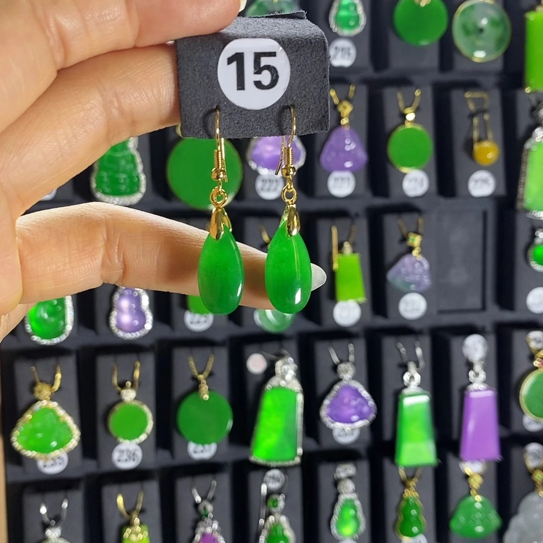 银S925镶嵌翡翠耳饰15