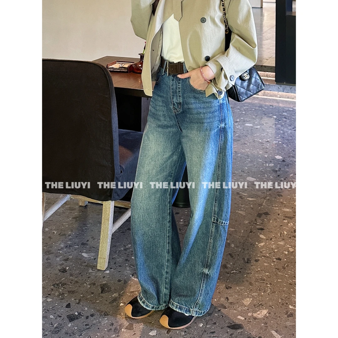 【LIUYI】立体弯刀裤~时髦阔型弯刀休闲牛仔裤58245