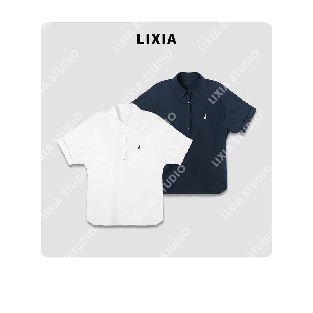 LIXIA【罗马精神】简约风格polo领小马刺绣图案百搭衬衫-D7722