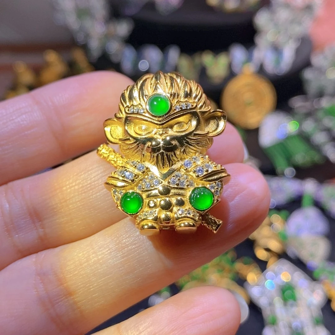 吊坠(不含链)银S925镶嵌翡翠