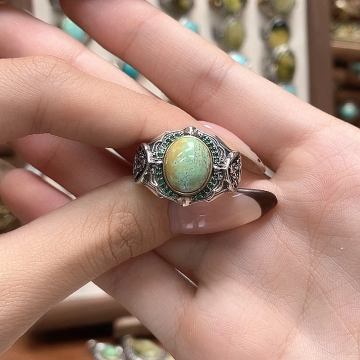 绿松石银S925镶嵌戒指