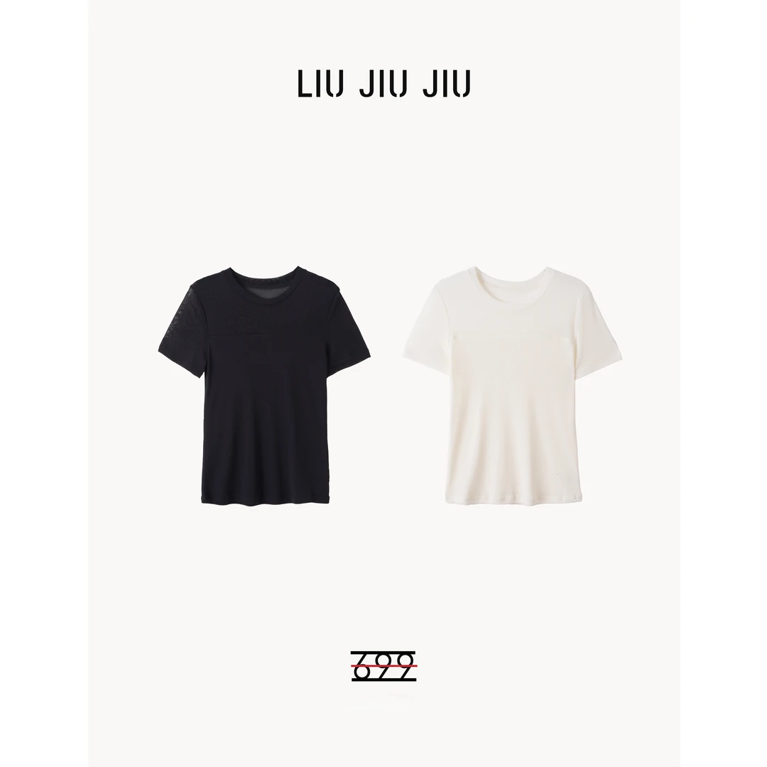 LIUJIUJIU 高端南油网纱拼接夏季时尚圆领显瘦减龄T恤TX4218L