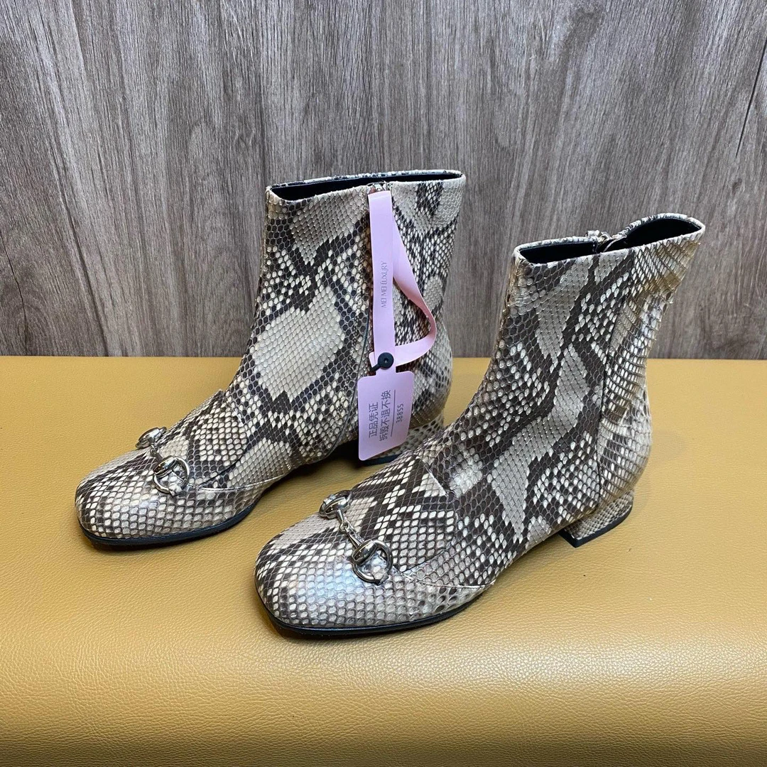 99新 GUCCI/古驰 Gucci 古驰 秀款马衔扣蛇纹短靴/35.5码/38855