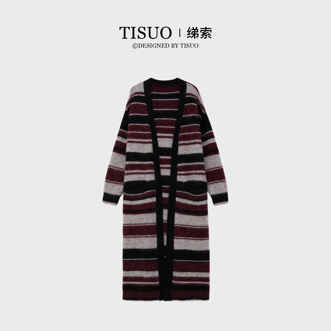 TISUO/绨索“灵巧节拍”撞色 条纹长款开衫TS812130
