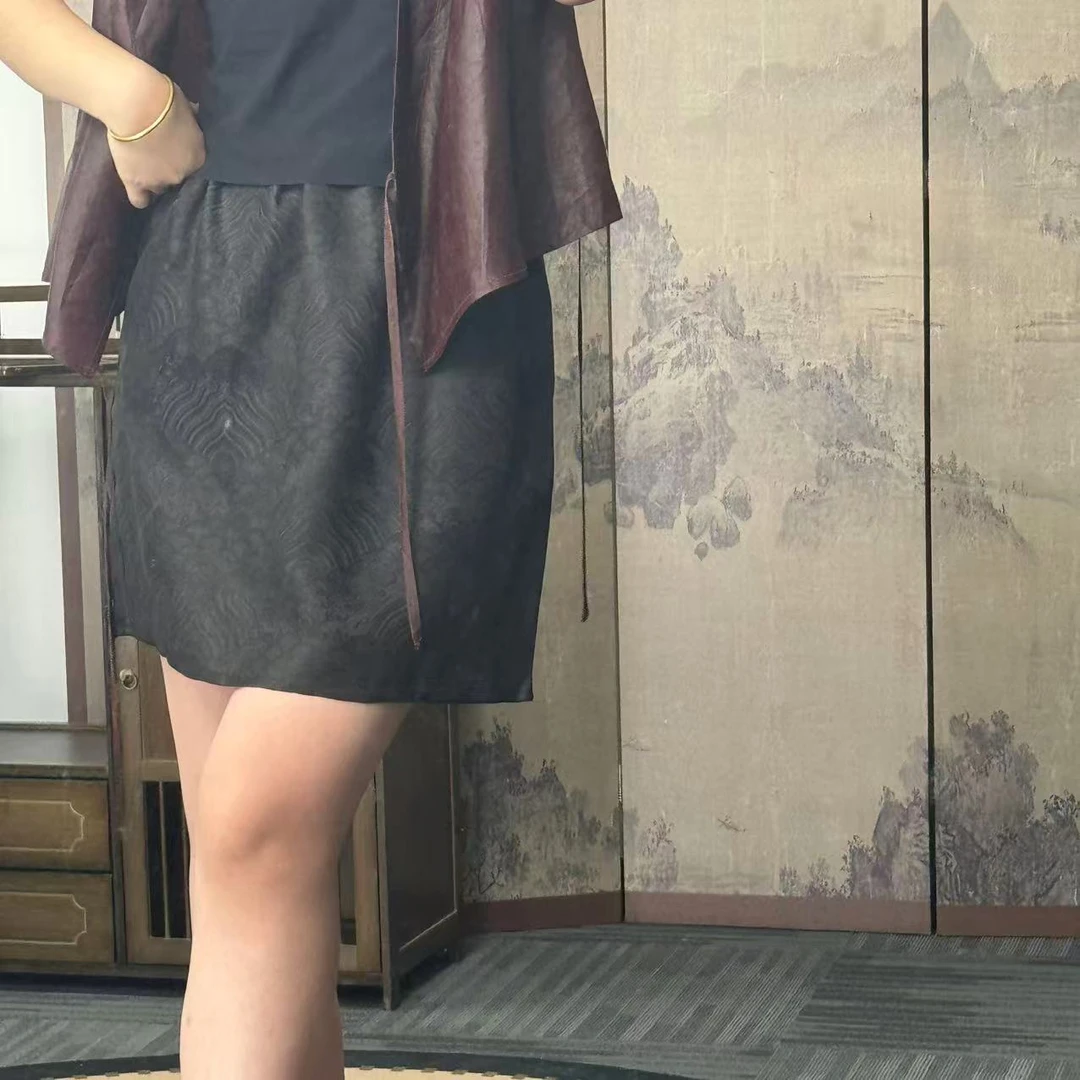 100桑蚕丝！过泥海浪纹时尚短裙