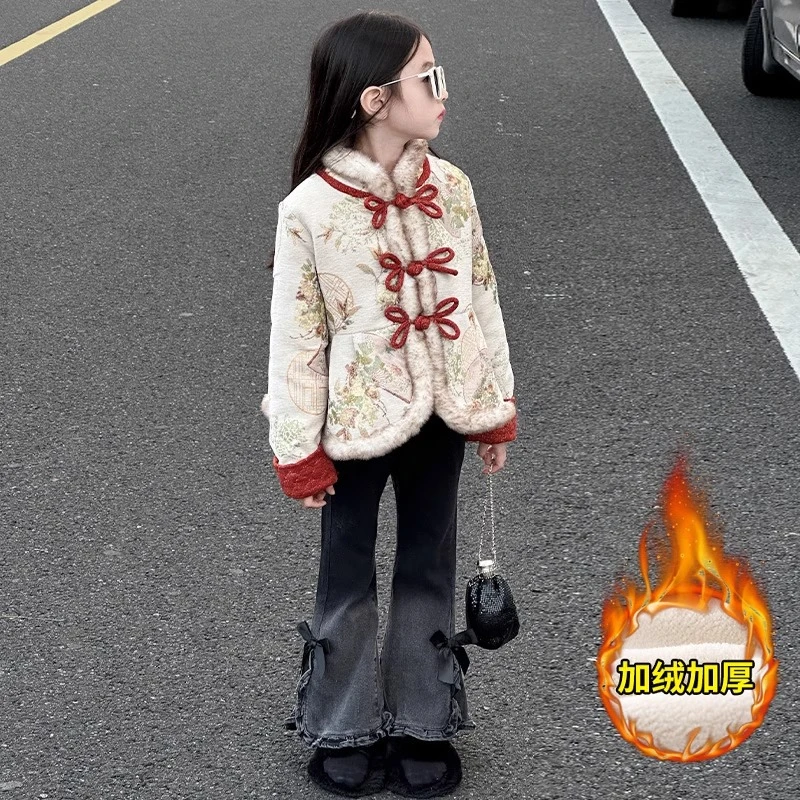 拜年服女童冬装2025冬季新款儿童国风外套新中式新年战袍加绒棉服
