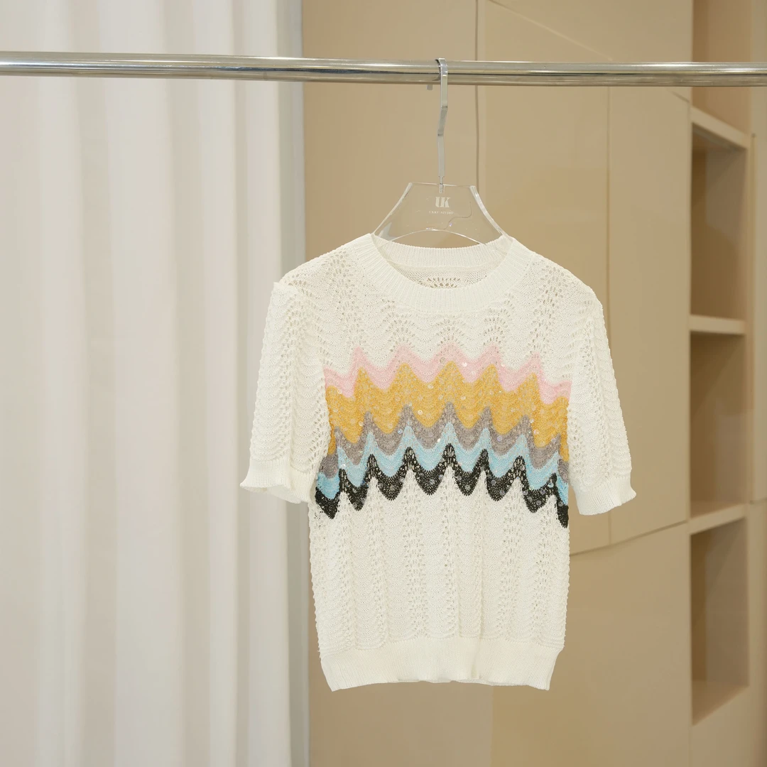 短袖镂空水洗不起球夏季毛针织衫设计师垃圾摇滚风121012