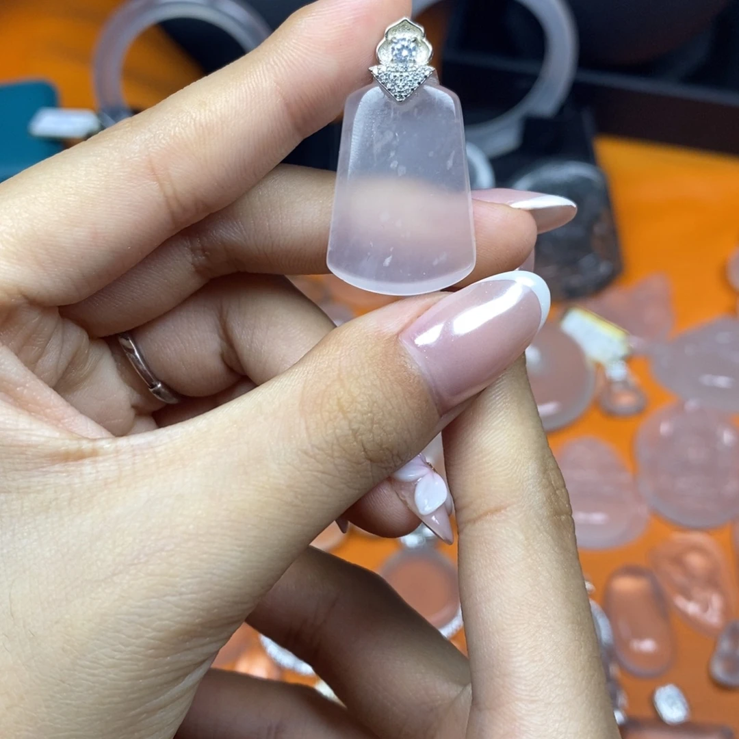 石英质玉银S925镶嵌吊坠(不含链)