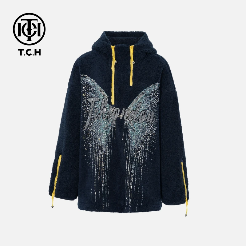 下架款！！TCH私服秋冬慵懒风烫钻时尚淑女藏青色帽衫T75D12E1006轻