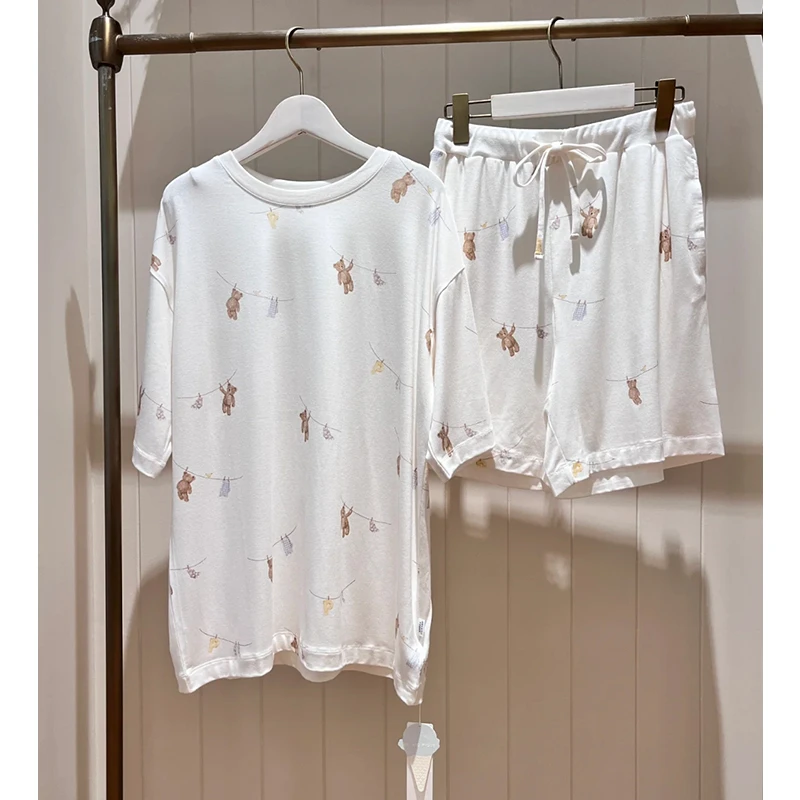 米诗缇【g家晾干小熊短袖短裤白色】 潮牌设计可外穿短袖短裤家居服