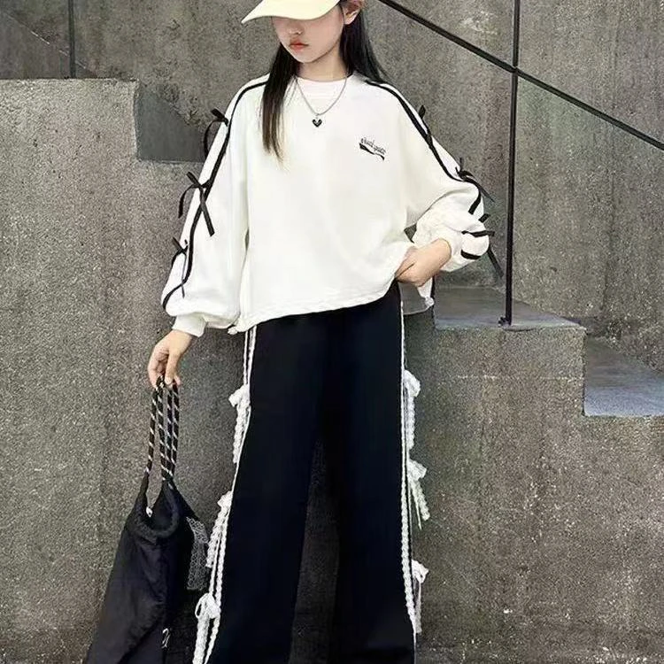 014儿童春秋季卫衣女童新款春秋季儿童洋气宽松女童蝴蝶结套头衫