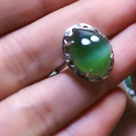 和田玉戒指银S925镶嵌