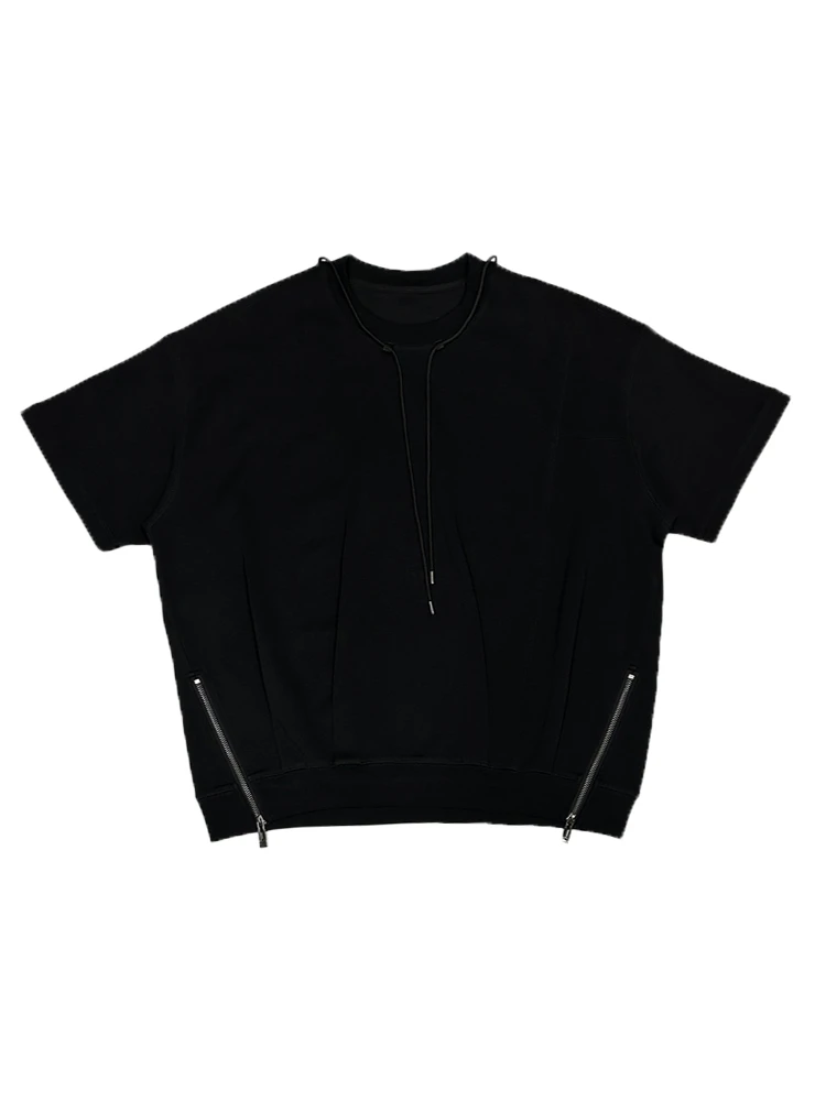 SKYROCKET扶摇夏季抽绳复古极简解构T恤男士美式拉链休闲宽松短袖