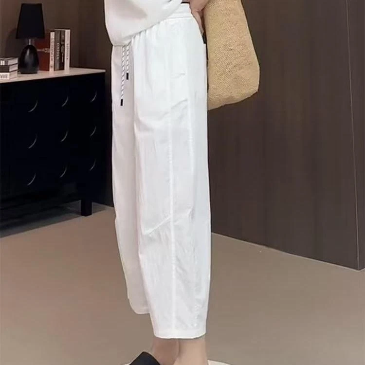 白色气球休闲裤女薄款夏季新款小个子香蕉裤遮胯显瘦八分老爹裤子