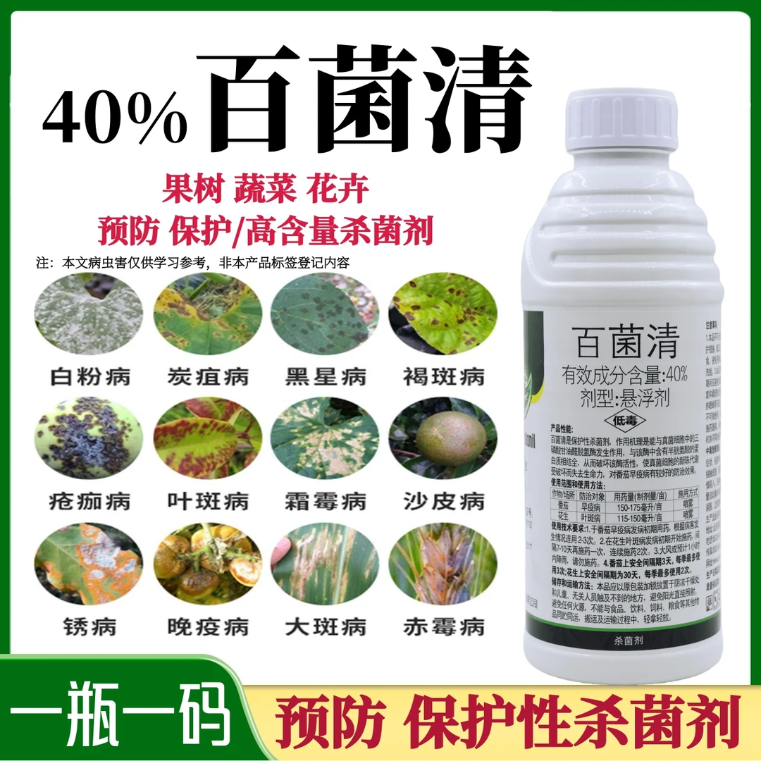 百菌清杀菌剂防治果树蔬菜花卉叶斑病炭疽病白粉病通用农药正品