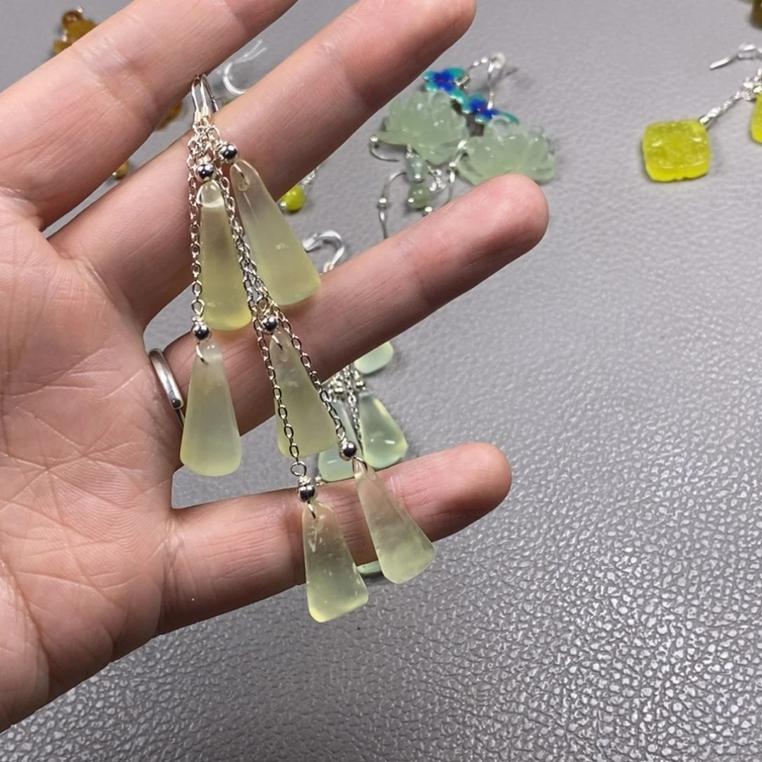 蛇纹石玉银S925镶嵌挂件耳饰耳环项链