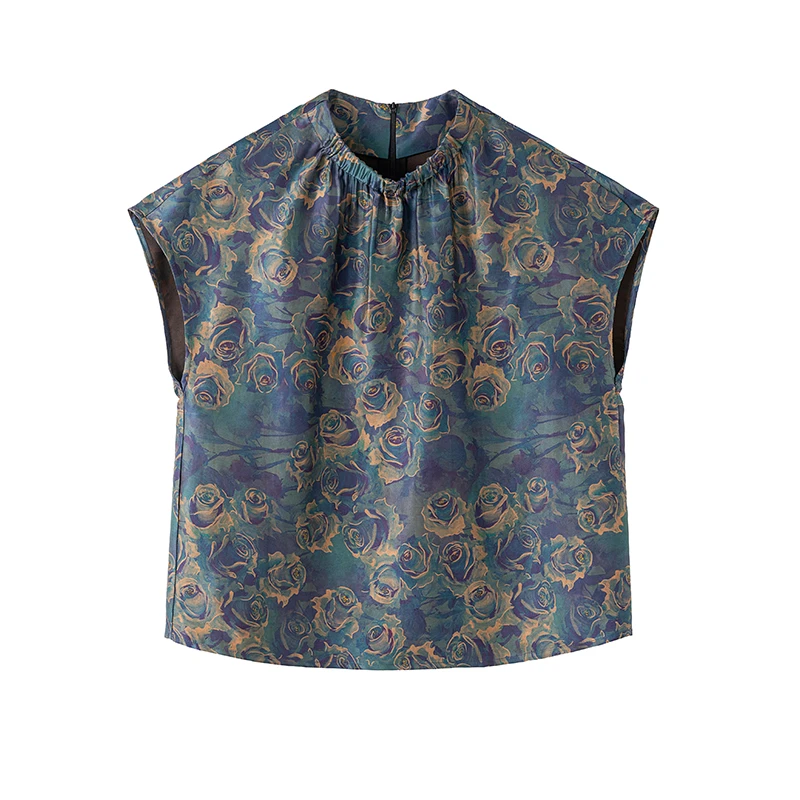 缎面香云纱上衣女夏季短袖中国风宽松时尚100桑蚕丝小衫 长58