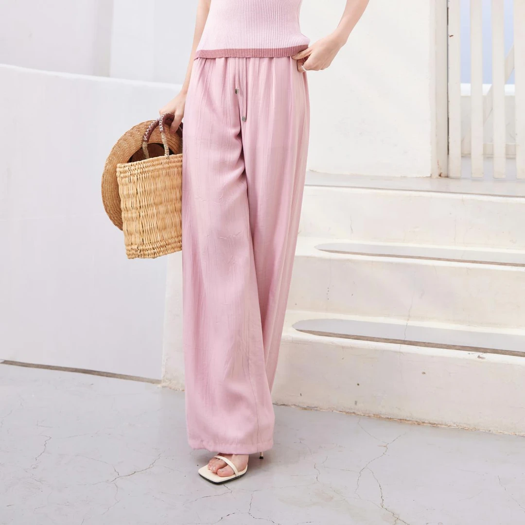 【直播专享】K842047休闲裤 香影黑色阔腿直筒裤女垂坠感春夏新款