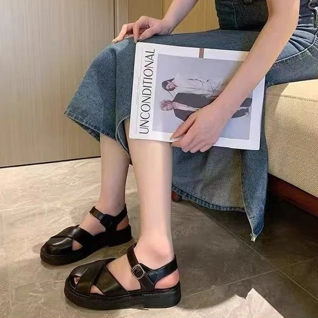 时尚女夏季新款厚底沙滩包头仙女配裙子猪笼凉鞋1025