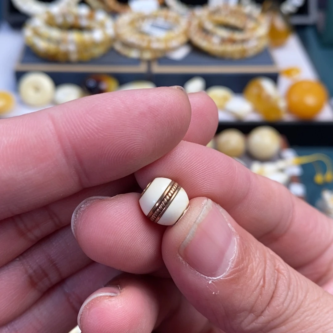 蜜蜡银S925镀金镶嵌裸石10mm