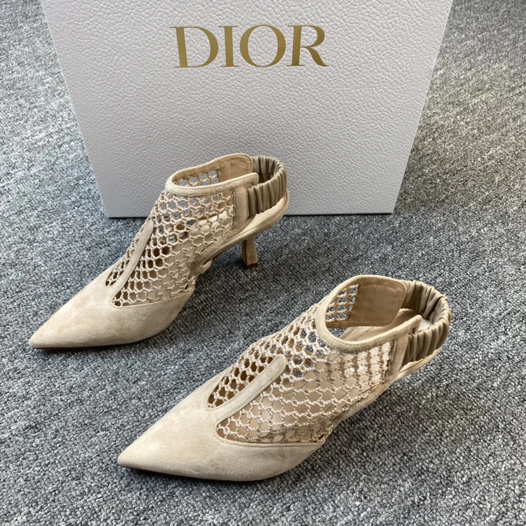 未使用 DIOR/迪奥 牛皮网格尖头时尚麂皮女靴高跟鞋女鞋115210