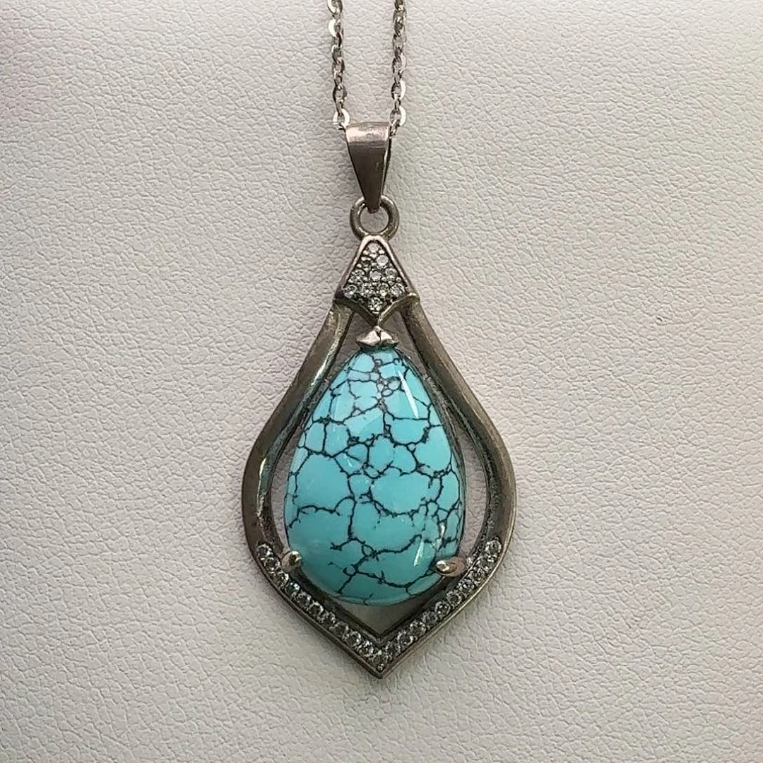 绿松石银S925镶嵌吊坠(赠链)