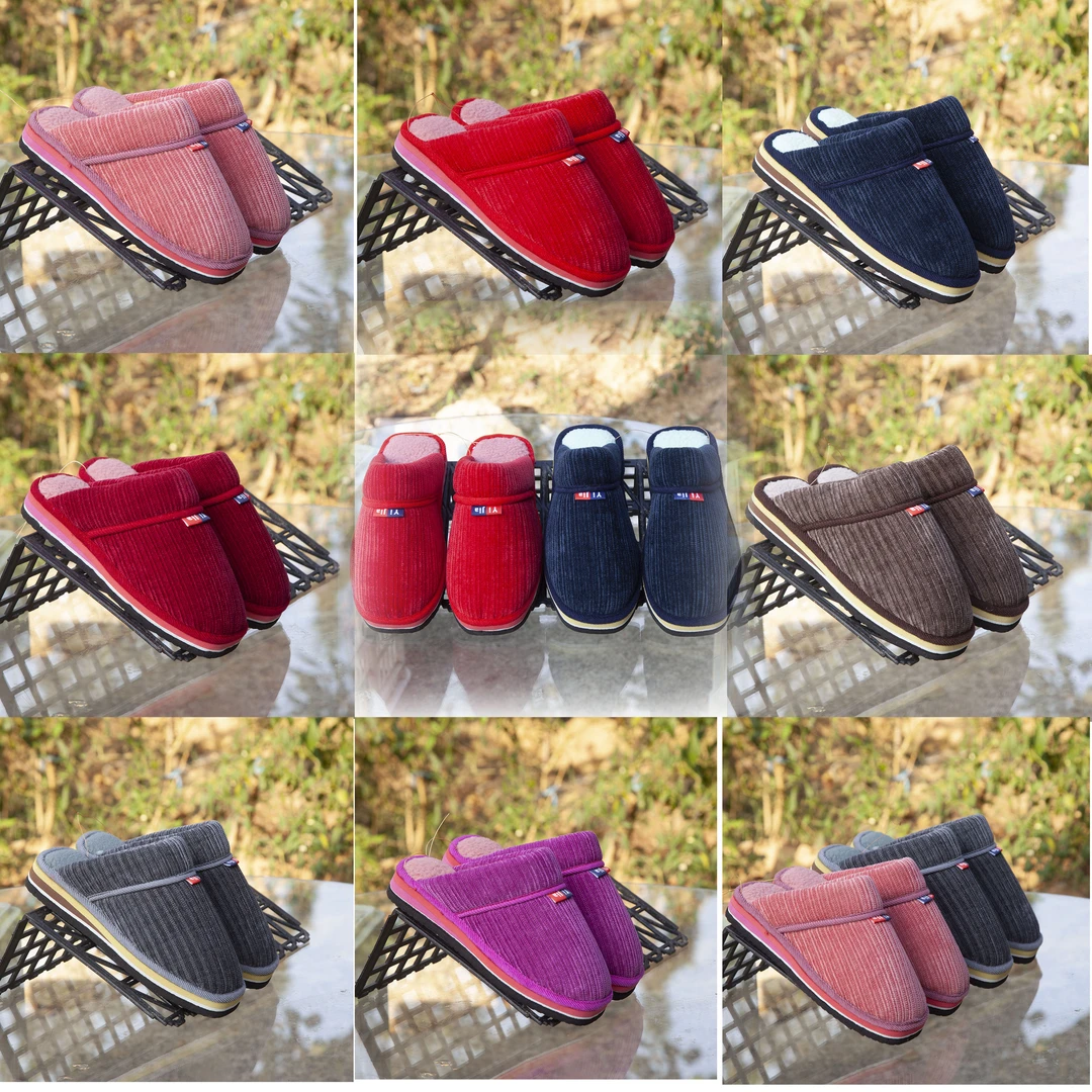 5双新款加绒手工棉拖鞋情侣女士男士居家厚底防滑加厚