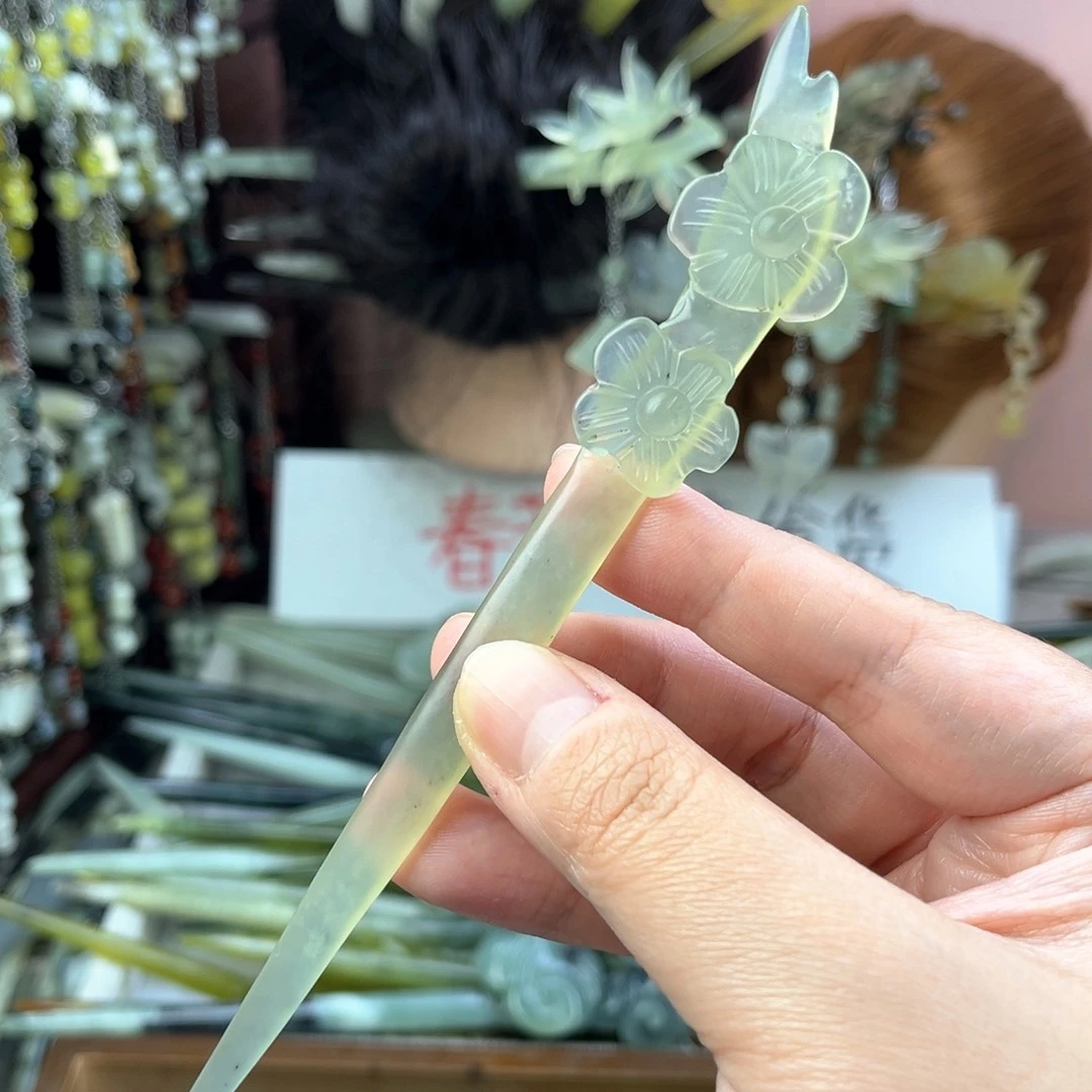 蛇纹石玉发饰未镶嵌长度16.5左右