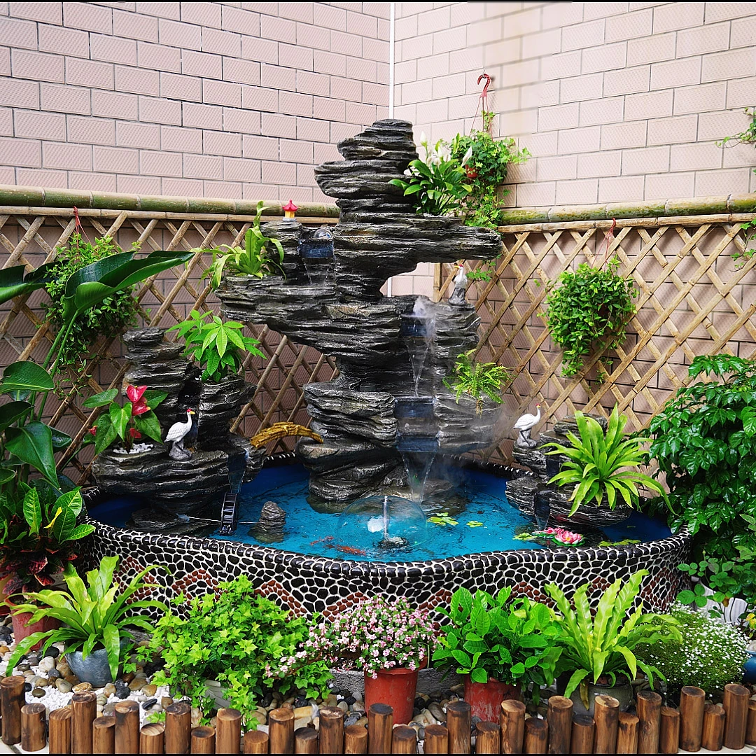 大型假山流水喷泉别墅花园庭院装饰公司阳台户外鱼池瀑布景观摆件