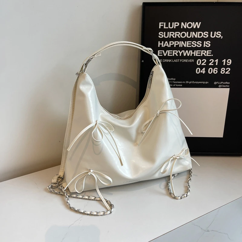 软面芭蕾风结多用双肩包2025新款大容量链条单肩斜挎托特包A35