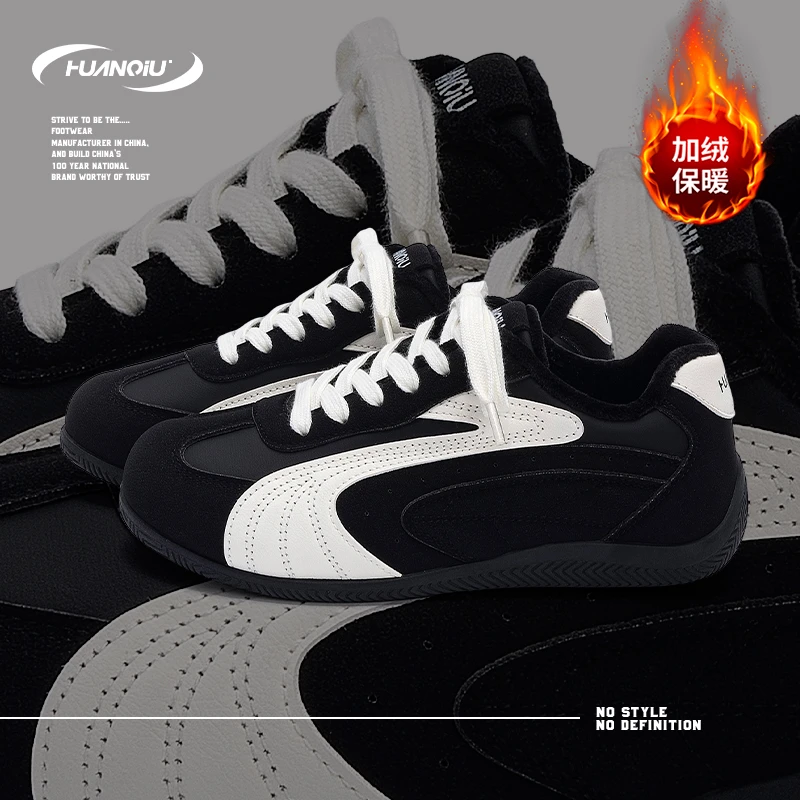 HUANQIU/环球加绒舒适保暖内增高板鞋女鞋2025冬季新款休闲赛车鞋