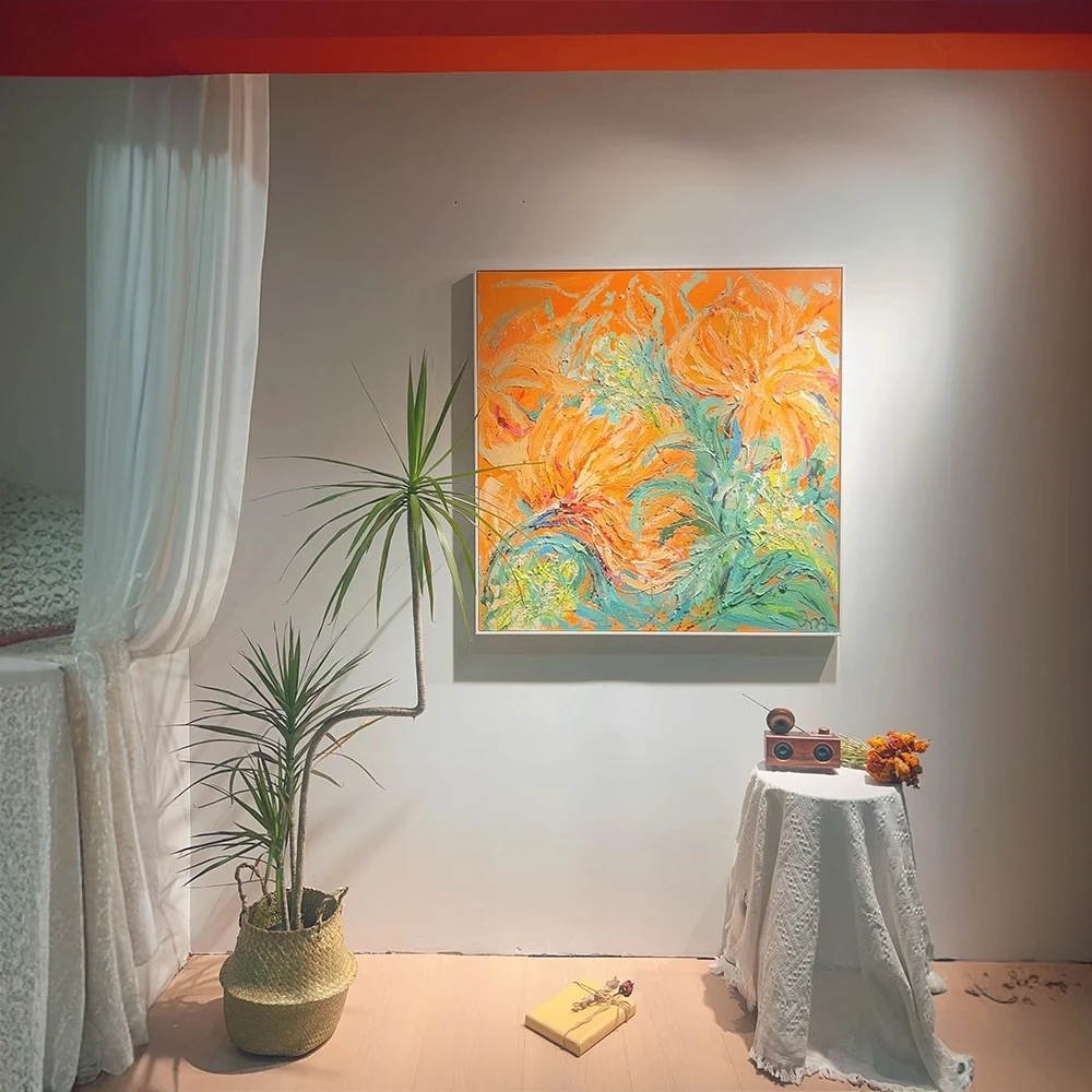 《心想事橙》客厅玄关挂画多巴胺橙色花定制走廊无框画卧室装饰画