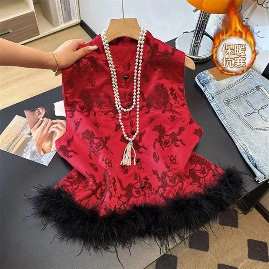 貔貅纳福 加棉中式国风马甲秋款高级设计款