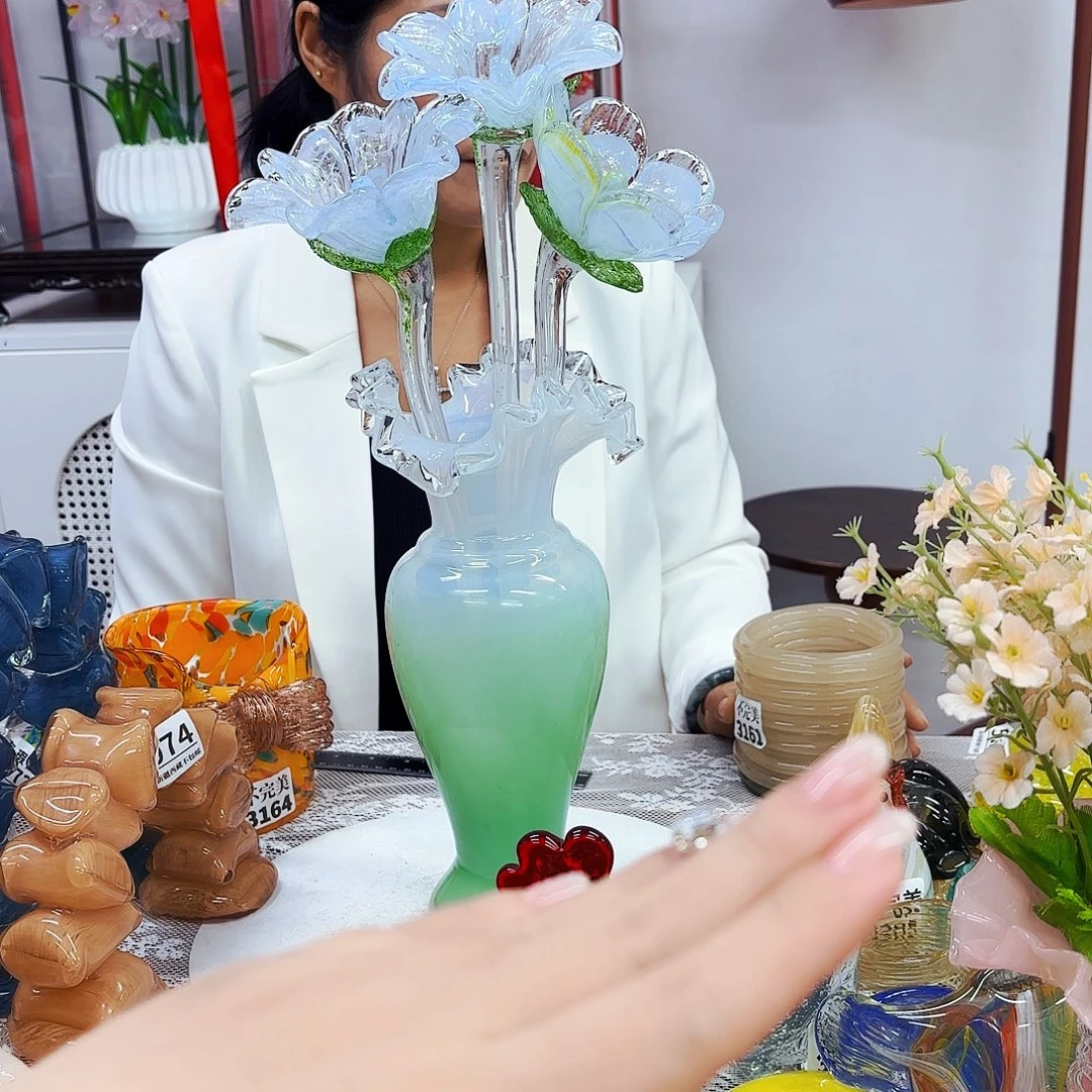 3花1瓶安妮琉璃摆件
