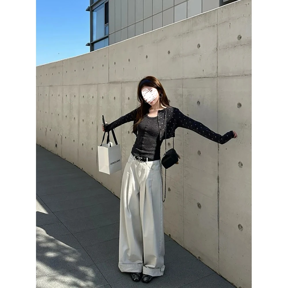 2025秋季新款折边设计感水洗棉阔腿宽松休闲裤 60893