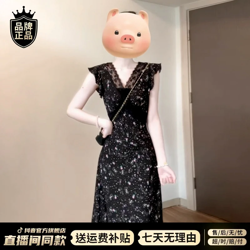 夏天黑色碎花连衣裙子女款爆款2025新款高级感小个子气质轻奢长裙