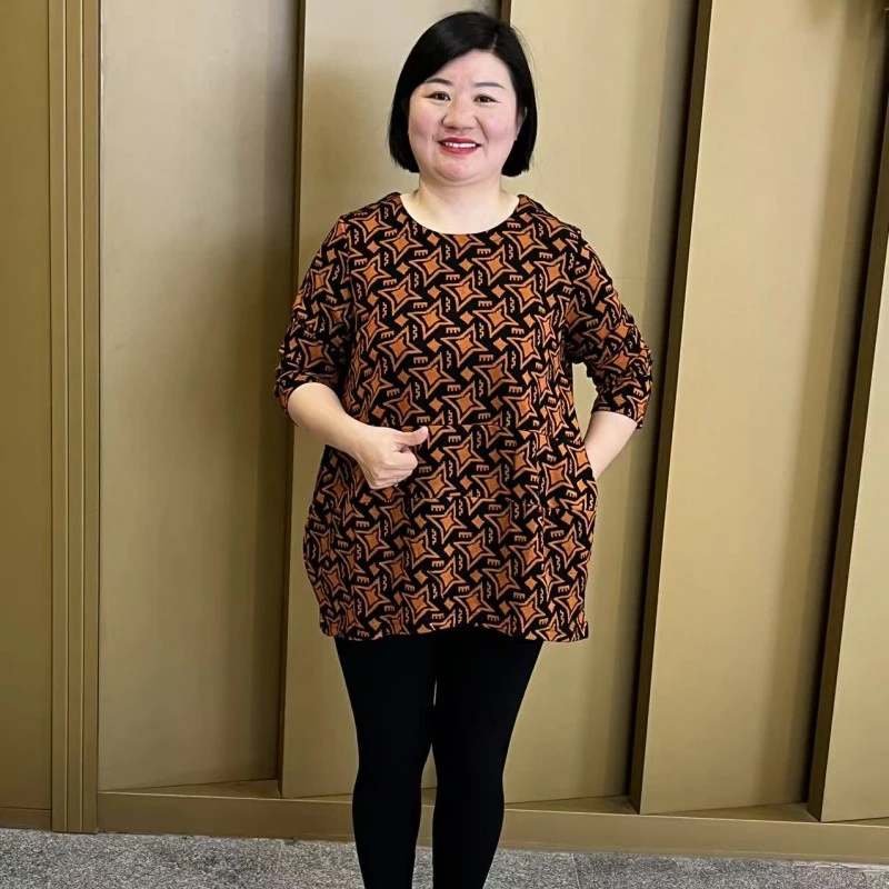 200斤胖妈妈春季新款加大加肥宽松遮肉显瘦长袖上衣