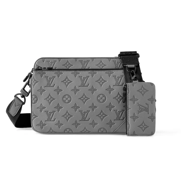 99新 LV 98新灰色1355牛皮压纹Trio男士三合一邮差包斜挎包缺子包