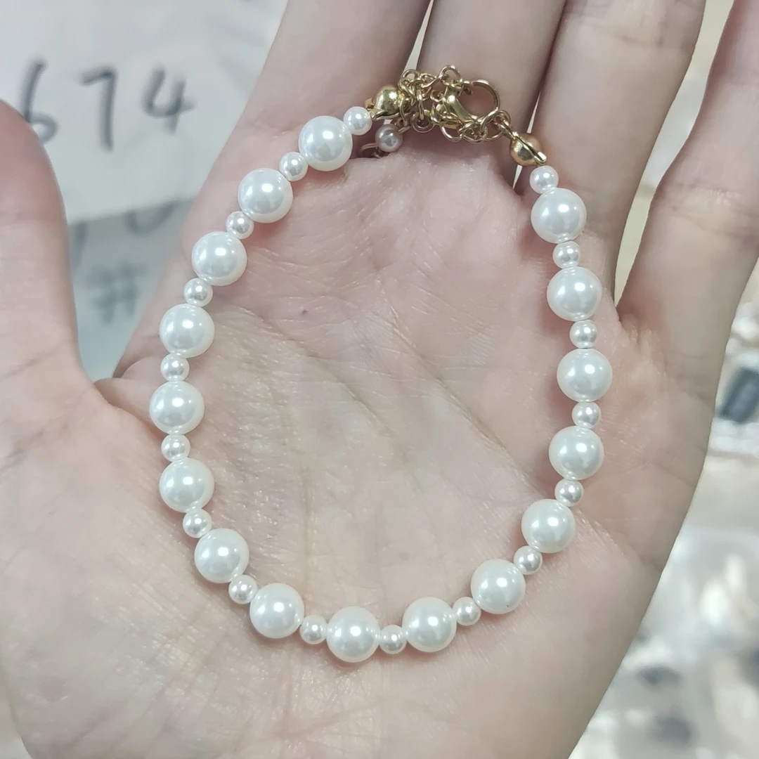 黄铜仿珍珠手链 法式简约气质强光施家琉璃珠手链串号XL1028