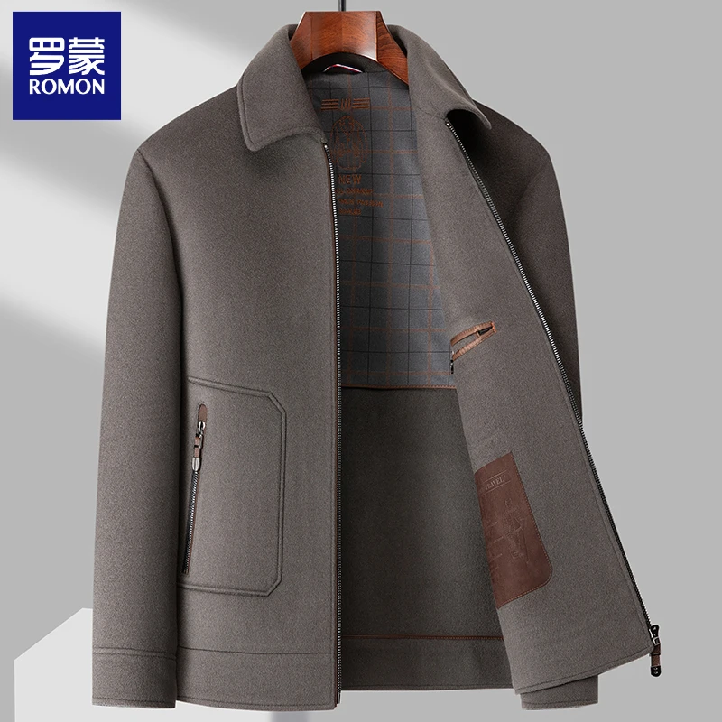 罗蒙秋冬季高档100%双面呢纯羊毛翻领男士夹克可拆卸内胆羊绒外套