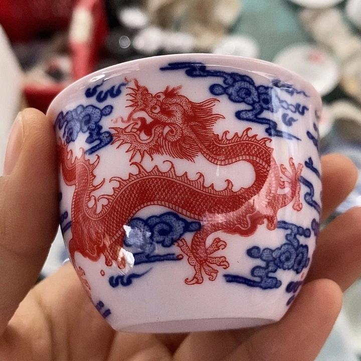 摆件陶瓷红稀土矾红龙小缸杯