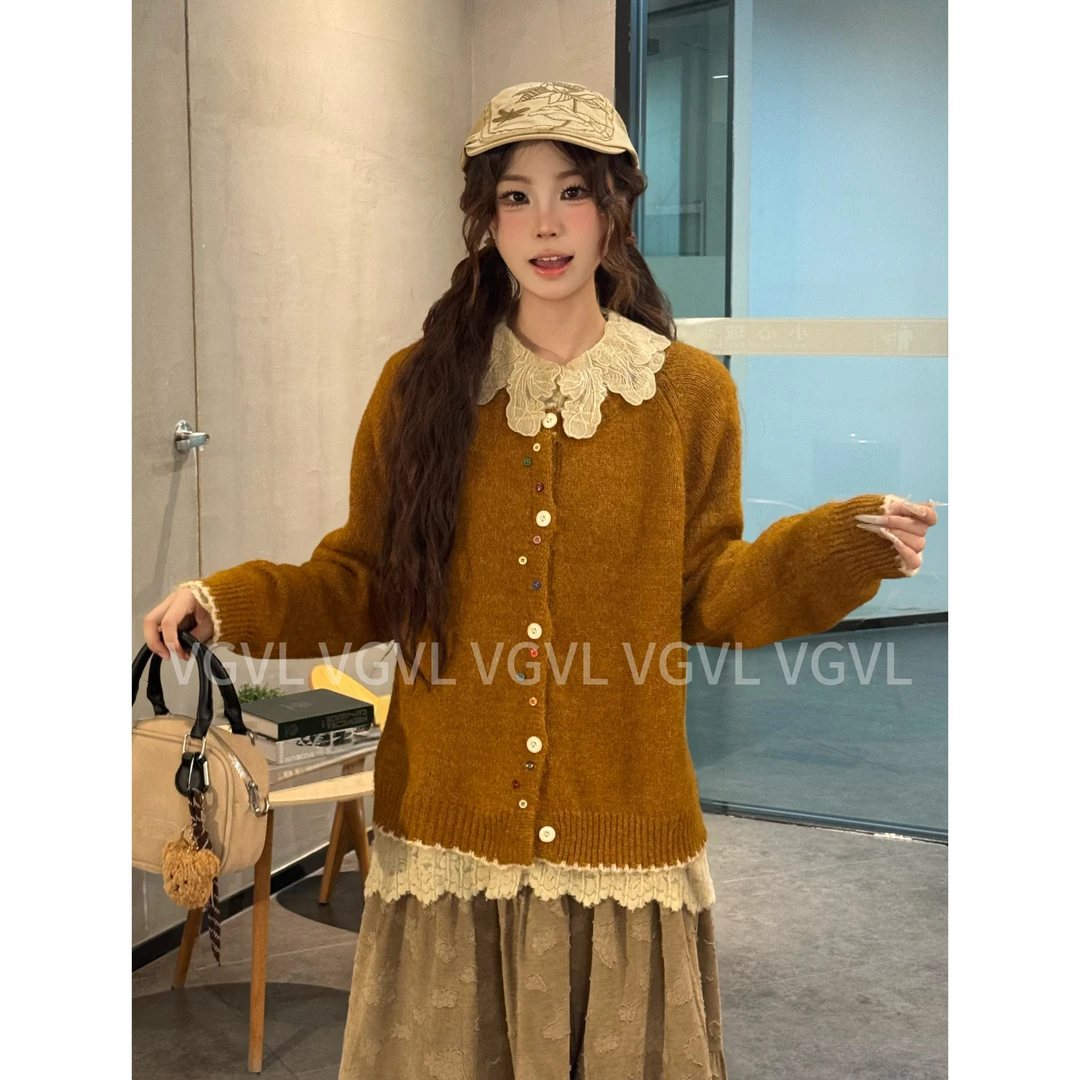 VGVL设计感长袖薄款毛针织衫秋冬宽松百搭复古开始毛衣