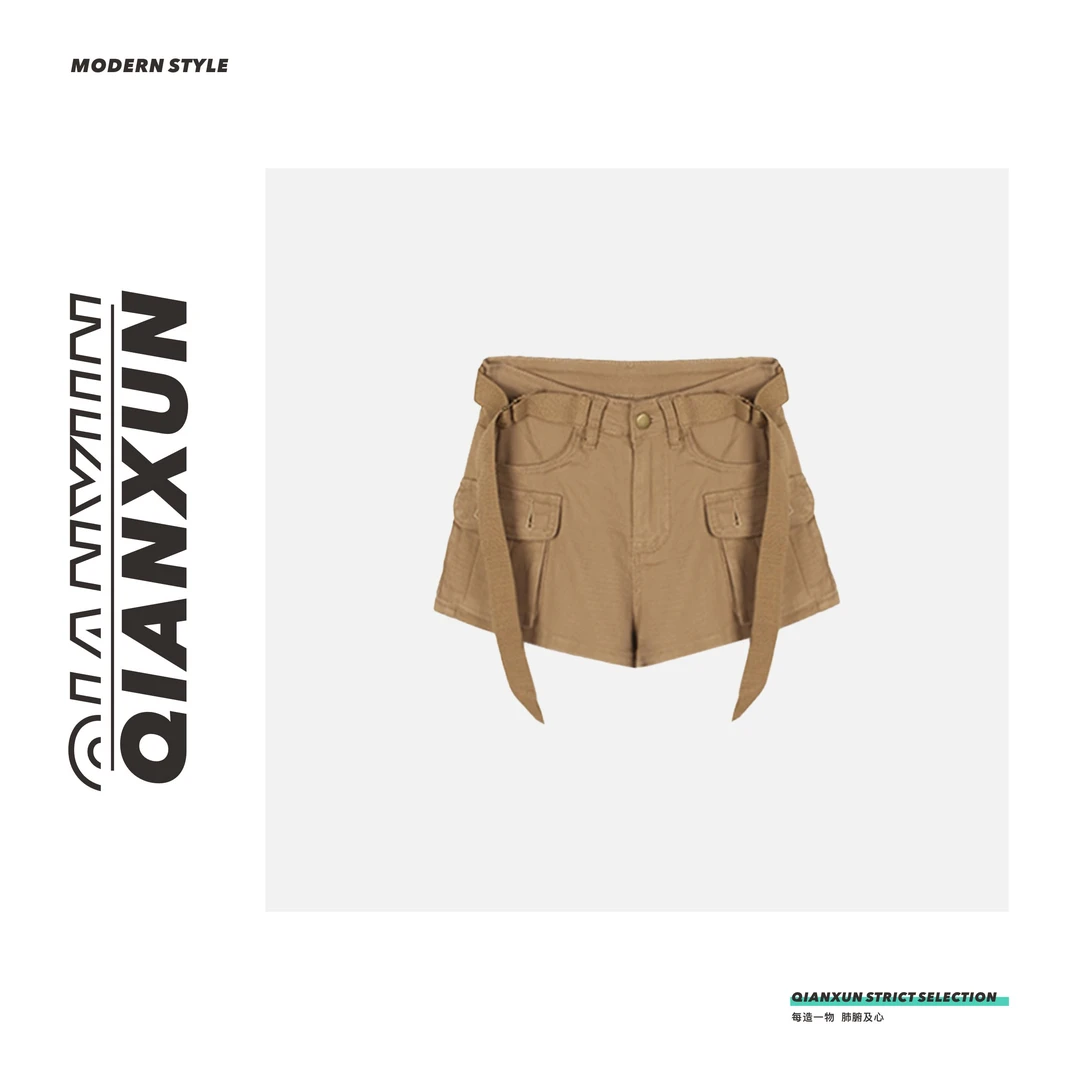 冉冉定制●C4KZ6157A时尚百搭夏季宽松系带不规则短裤子
