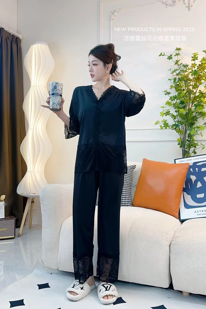 25009长袖夏季蕾丝舒适家居套轻奢时尚凉感