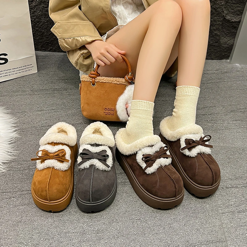 2025冬季加绒包头拖学院风短筒韩版防水台平底公主风厚底修面皮