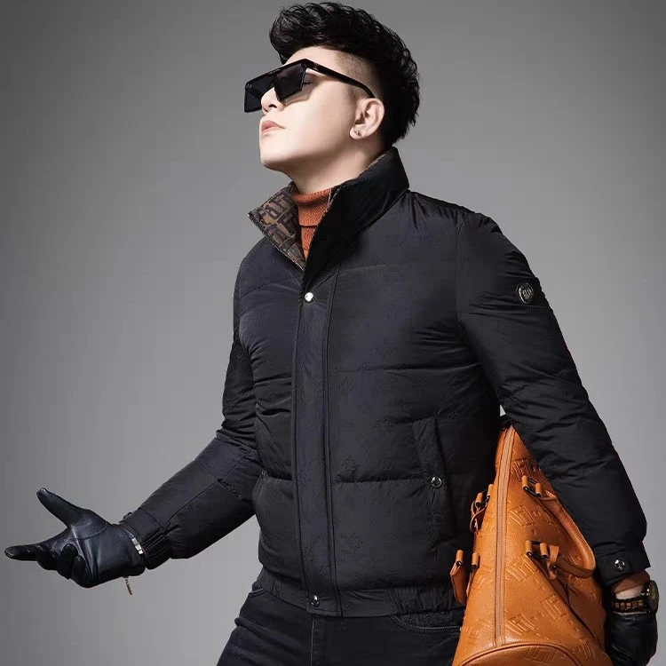 欧货轻奢男士立领冬季加厚保暖白鸭绒潮流休闲防寒外套短款羽绒服
