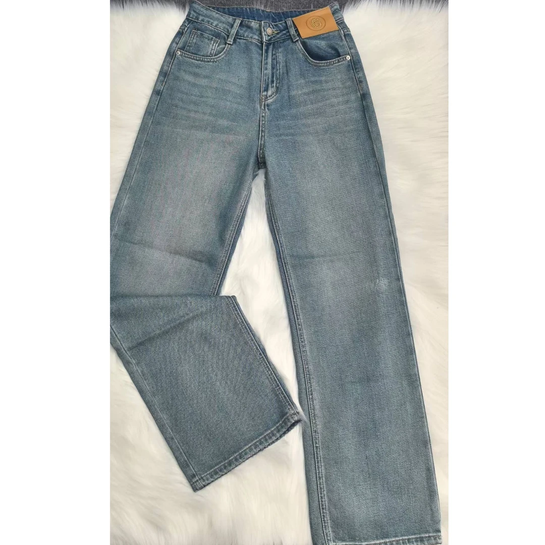 春季窄版直筒裤翡翠绿#6136高腰显瘦百搭水洗休闲时尚牛仔裤