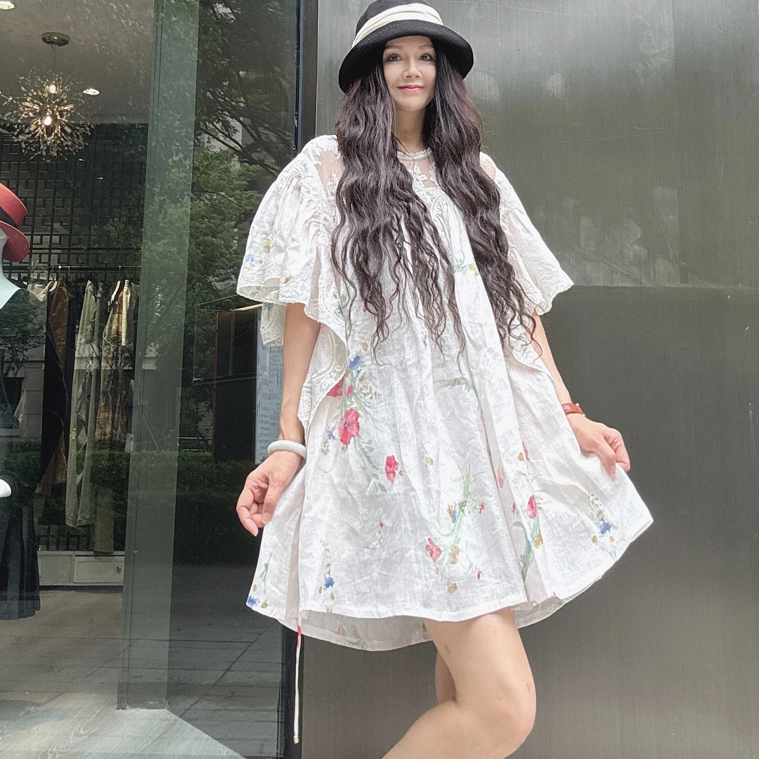 【周周家】夏日度假风过膝印花高级感法式显瘦连衣裙