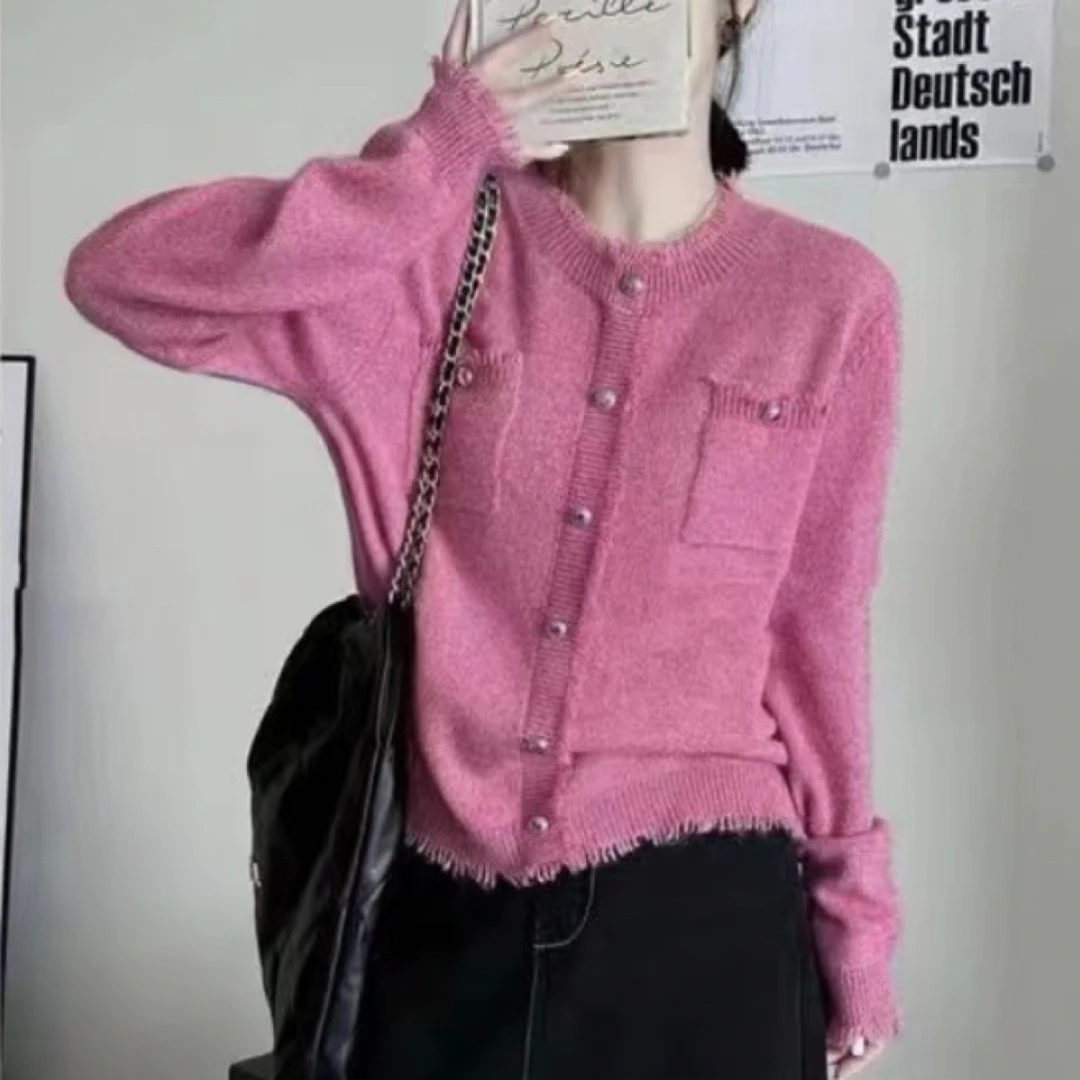 83025圆领毛须口袋小香风羊毛衫